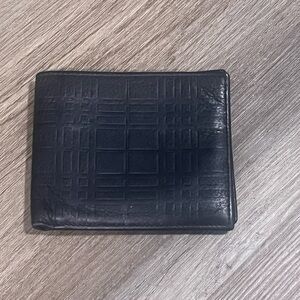 Burberry Embosses Check Bifold Leather Wallet in Black
